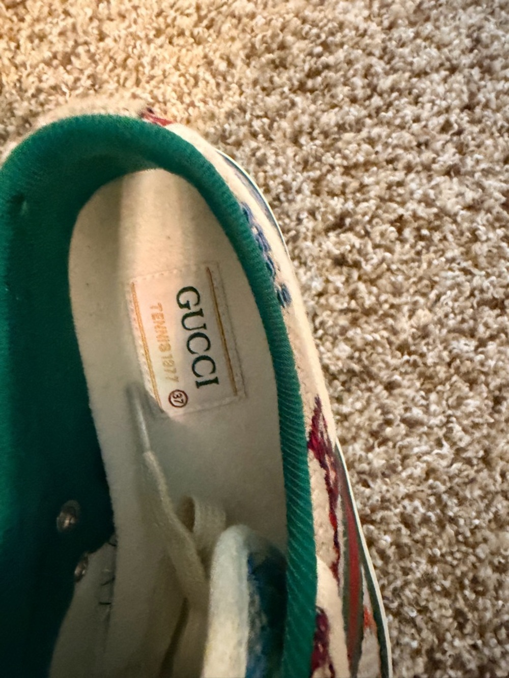 Gucci Womens Multicolor GG Canvas Tennis Sneakers with Green Stripe - Picture 4 of 6